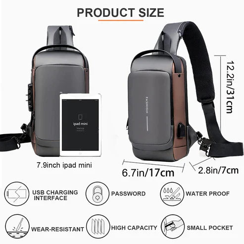 Multifunction Anti-Theft USB Charging Crossbody Shoulder Bag | Black