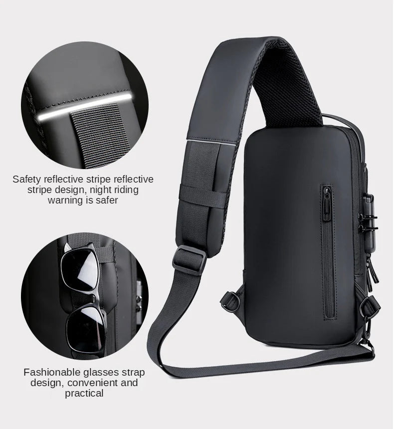 Multifunction Anti-Theft USB Charging Crossbody Shoulder Bag | Black