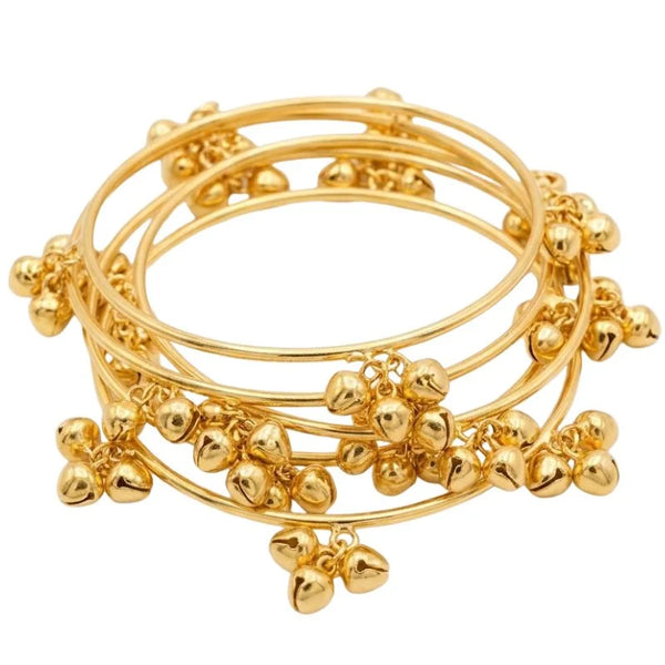 Brass Gold Kashmiri Ghunghroo Bangles Set of 4 Pcs | Traditional Oxidized Indian Festival & Mehndi Jewelry